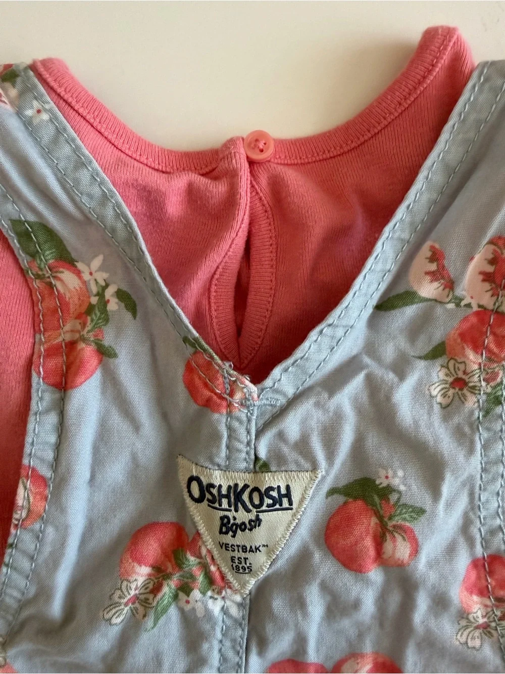 OshKosh B'gosh Girls 3T Pink Embroidered Tee with Light Blue Peach Shortall Set